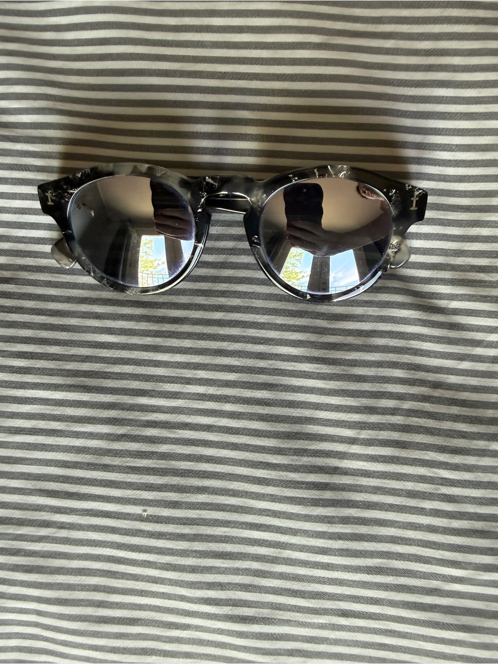 Illesteva Leonard Silver Tortoiseshell Sunglasses with Mirrored Lenses
